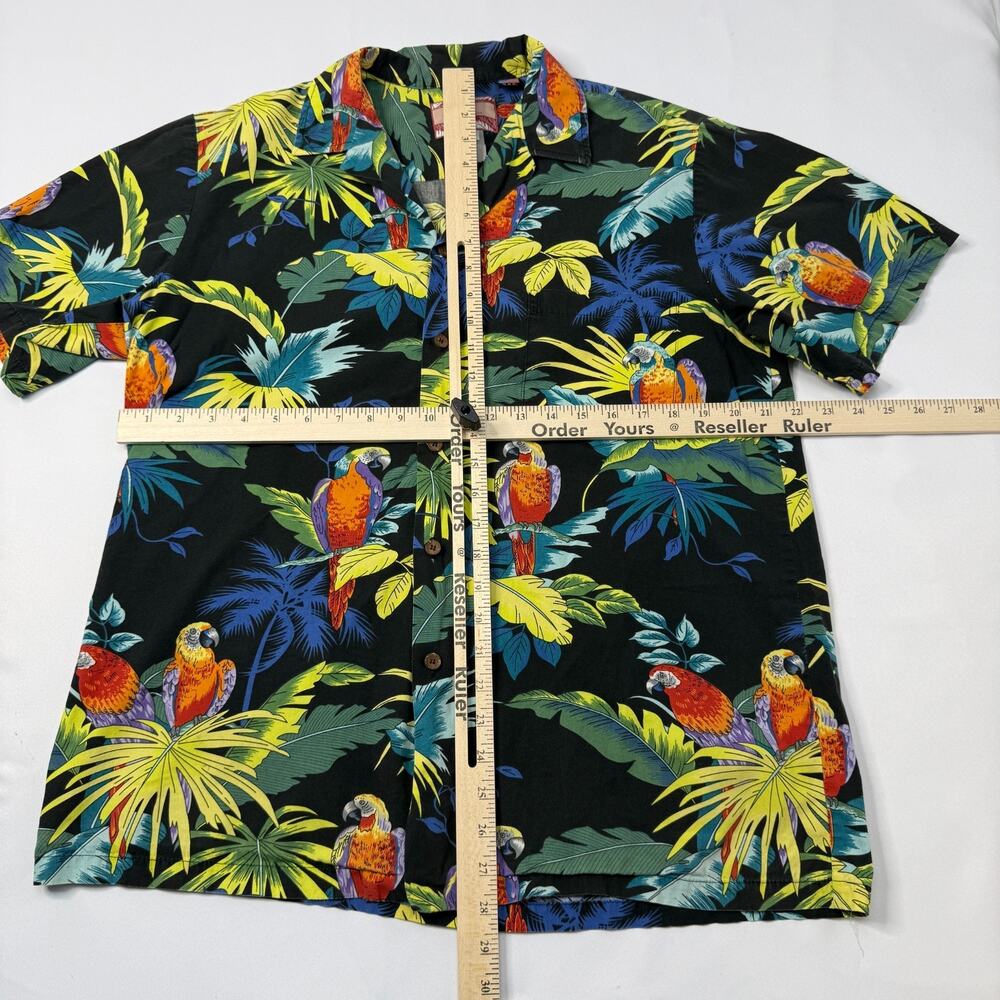 RJC Hawaiian Shirt Mens Large Black Parrot Tropical Aloha Made In USA Resort - Picture 4 of 8